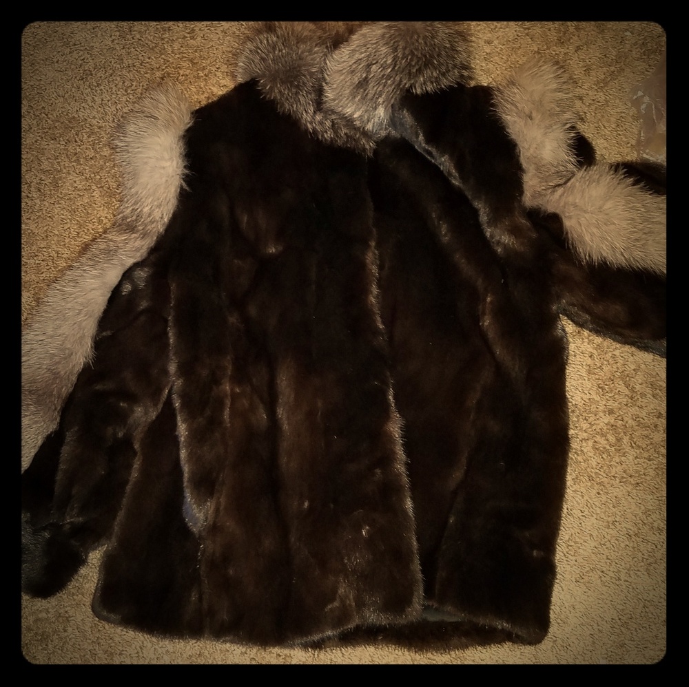 Ranch mink fur coat with fox trim